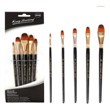 Kit 5 Pincel Nylon Mdf Artes Madeira Óleo Aquarela Acrílica