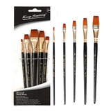 Kit 5 Pincel Nylon Mdf Madeira Óleo Aquarela Acrílica Arte