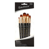 Kit 5 Pincel Nylon Mdf Madeira Óleo Aquarela Acrílica Artes