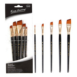 Kit 5 Pincel Nylon Mdf Madeira Óleo Aquarela Acrílica Artes