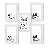 Kit 5 Porta Retrato 15x21 Moldura Premium C Vidro Comum Branco