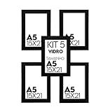 Kit 5 Porta Retrato 15x21 Moldura Premium C Vidro Comum  Preto 