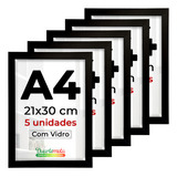 Kit 5 Porta Retrato A4 21x30cm C Vidro Certificado Diploma Cor Preto