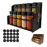 Kit 5 Porta Temperos De Madeira Ou Parede 10 Potes Etiquetas