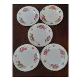Kit 5 Pratos De Sobremesa Porcelana Inglesa Pintura De Rosas