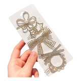 Kit 5 Presilhas De Cabelo Laço Delicada Flor Pérola Strass