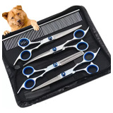 Kit 5 Profissional Tesoura Reta E Curva Petshop Tosa