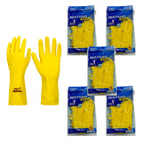 Kit 5 Prs Luva De Latex Forrada Para Lavar Louça Limpeza Ca