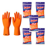 Kit 5 Prs Luva De Látex Natural Laranja Sanro Plus Limpeza