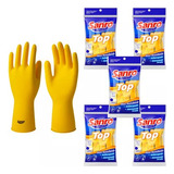 Kit 5 Prs Luva Látex Natural Amarela Sanro Top Limpeza Tam G