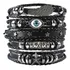 Kit 5 Pulseiras Bracelete Couro Olho Asa Estrelas Rock Punk Diâmetro 27 Cm