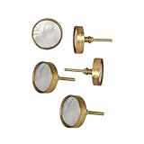 Kit 5 Puxadores Redondos Madrepérola Metal Dourado Gaveta Móveis Armario Restauração Reforma Interiores