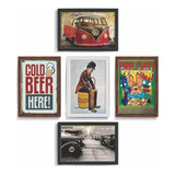 Kit 5 Quadro Decorativo Carros Motos Vintage 24x34 C moldura
