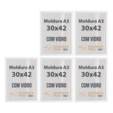 Kit 5 Quadro Moldura A3 30x42 Com Vidro Poster Retrato Foto