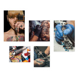 Kit 5 Quadros Decorativos Estúdio Tatuagem Tattoo 199ktpl
