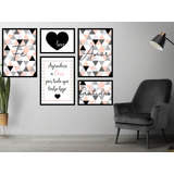 Kit 5 Quadros Decorativos Fe Amor Gratidão Moldura Brilho