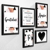 Kit 5 Quadros Decorativos Mdf Frases Amor Fé Gratidão Sala