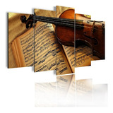 Kit 5 Quadros Decorativos Violino Partitura