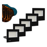 Kit 5 Refletor Led 100w Holofote Bivolt Prova D água Quente Carcaça Preto Luz Branco quente 110v 220v bivolt 