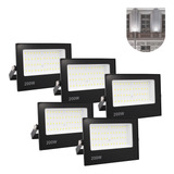 Kit 5 Refletor Led 200w Holofote Bivolt Prova Dágua Luz Frio
