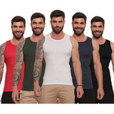 Kit 5 Regata Masculina Algodão Básica Verão Praia Academia