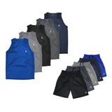 Kit 5 Regatas 5 Shorts Masculino Futebol Treino Academia
