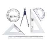 Kit 5 Réguas Escolar Esquadro Transferidor Compasso