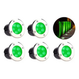 Kit 5 Spot 5w Verde Balizador Embutir Piso Chão Deck Jardim
