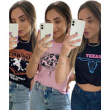Kit 5 T shirt Feminina Country Camiseta Rodeio Cow Girl