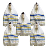 Kit 5 Talit Judaico Messianico Azul Estola Nacional Pastor