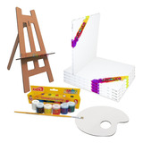Kit 5 Telas 30x40 Cavalete 06 Tintas Pincel Paleta