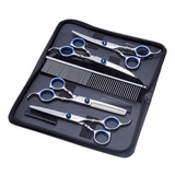 Kit 5 Tesoura Barbeiro Profissional Pet Reta E Curva Tosa
