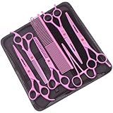 Kit 5 Tesouras Pet Grooming Banho Tosa 7 Polegadas 7 Peças ANIMAUX Rosa
