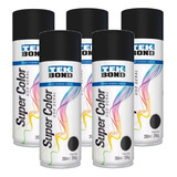 Kit 5 Tintas Spray Preto Fosco De Uso Geral 350 Ml   Tekbond