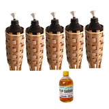 Kit 5 Tocha De Bambu Decorativa Luau 90cm Citronela 500ml