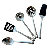 Kit 5 Utensílios Cozinha Aço Inox Colher Concha Espátula