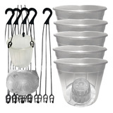 Kit 5 Vaso Transparente Pote 15 5 Alça Preta Para Orquídea