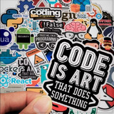 Kit 50 Adesivos Programador Hacker Geek Code Html Linux Js Cor Compra Garantida