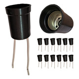 Kit 50 Bocal Soquetes Lâmpada E27 C Rabicho Preto Cordao