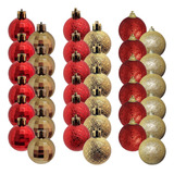Kit 50 Bolas De Natal 4cm Para Arvore Vermelho E Dourado