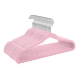 Kit 50 Cabide Infantil Veludo Slim Antideslizante Cor Rosa Toaninni