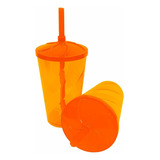 Kit 50 Copo Twister 300ml Com Tampa E Canudo Cor Laranja neón