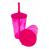 Kit 50 Copo Twister 300ml Com Tampa E Canudo Cor Rosa Neon