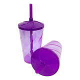 Kit 50 Copo Twister 300ml Com Tampa E Canudo Cor Roxo Néon
