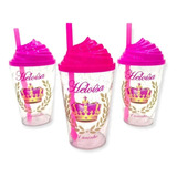 Kit 50 Copos Twister 300ml Glitter Com Tampa E Canudo