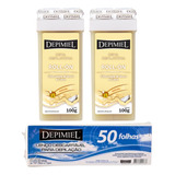 Kit 50 Folha 2 Cera Roll on Chocolate Branco E Coco Depimiel