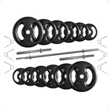 Kit 50 Kg De Anilhas De Ferro Barras De Supino E Halteres