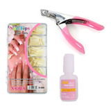 Kit 500 Unhas Postiças Tips Cola C Pincel 5g Alicate
