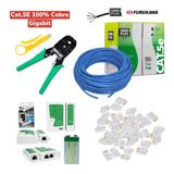 Kit 50m Cabo Rede Furukawa Cat5e tester alicate 50 Rj45 9v