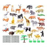 Kit 54 Miniaturas Bichos Selva Fazenda Animais Selvagem Mato